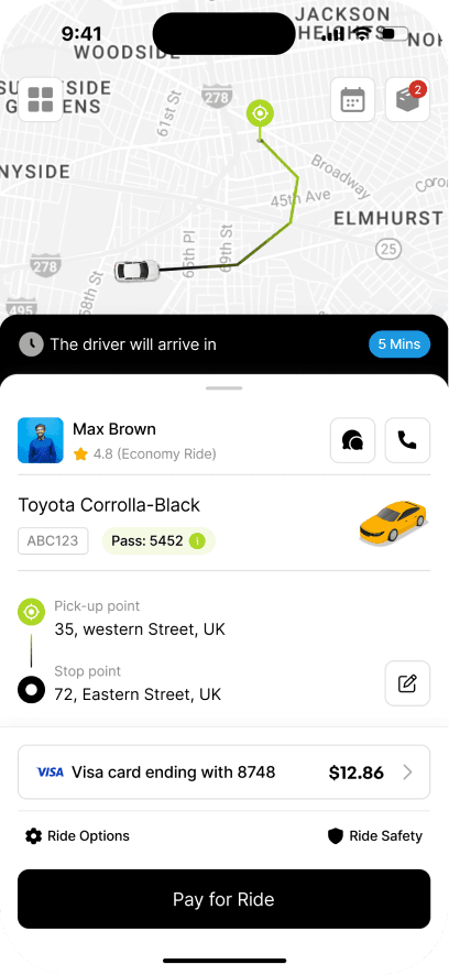 BetterTaxi passenger app payment screen