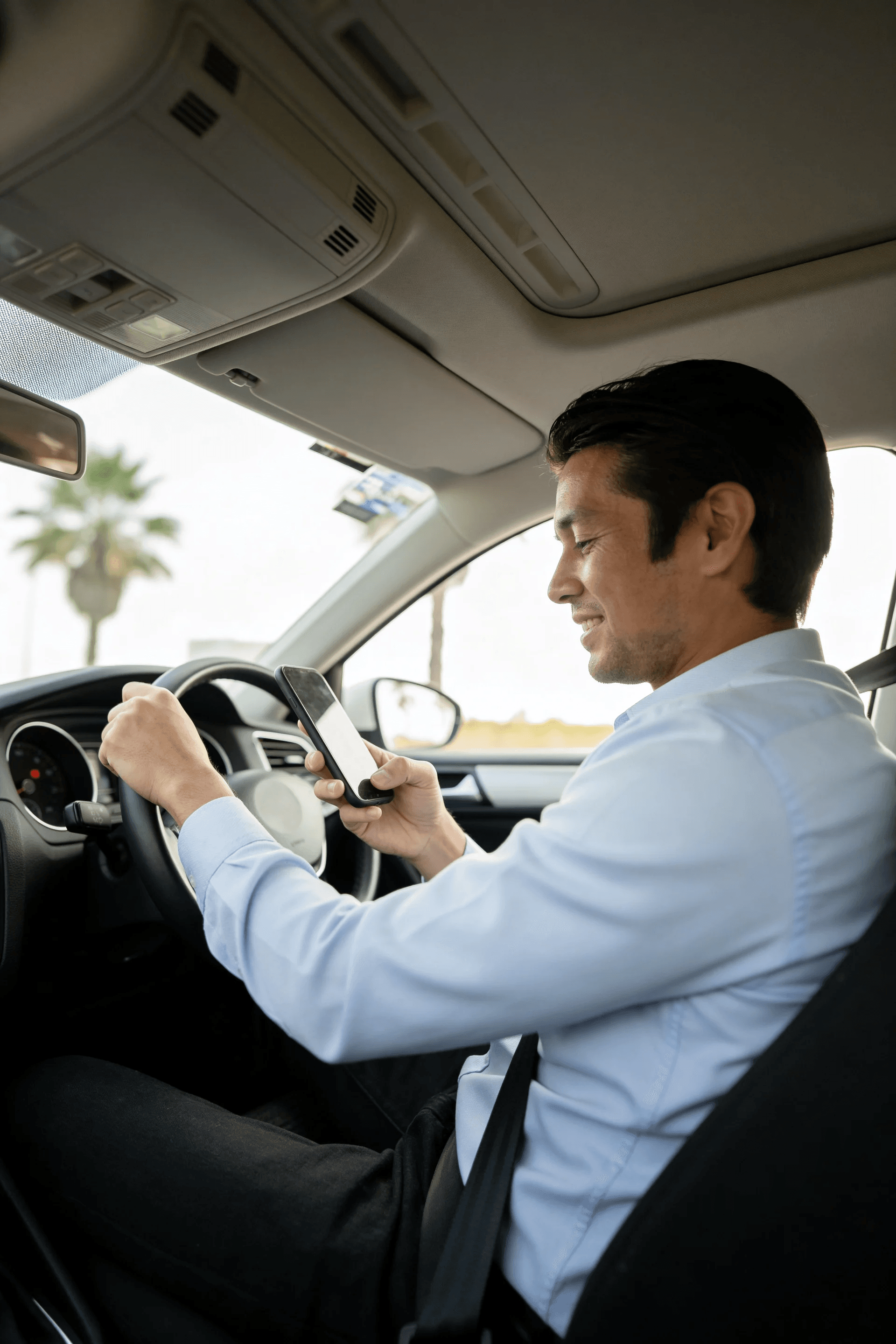 Driver using phone while inside a car