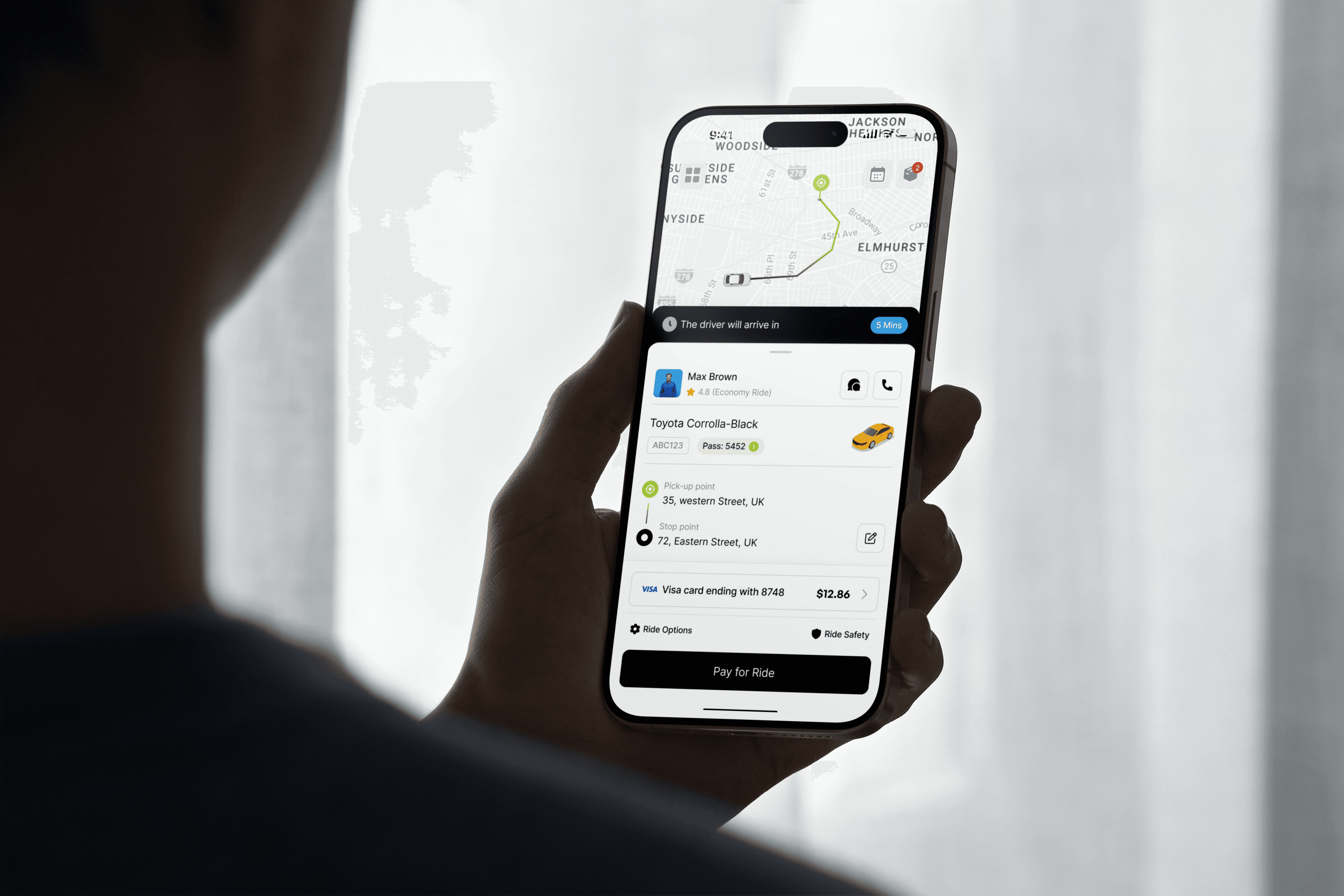 Passenger app preview on a smartphone